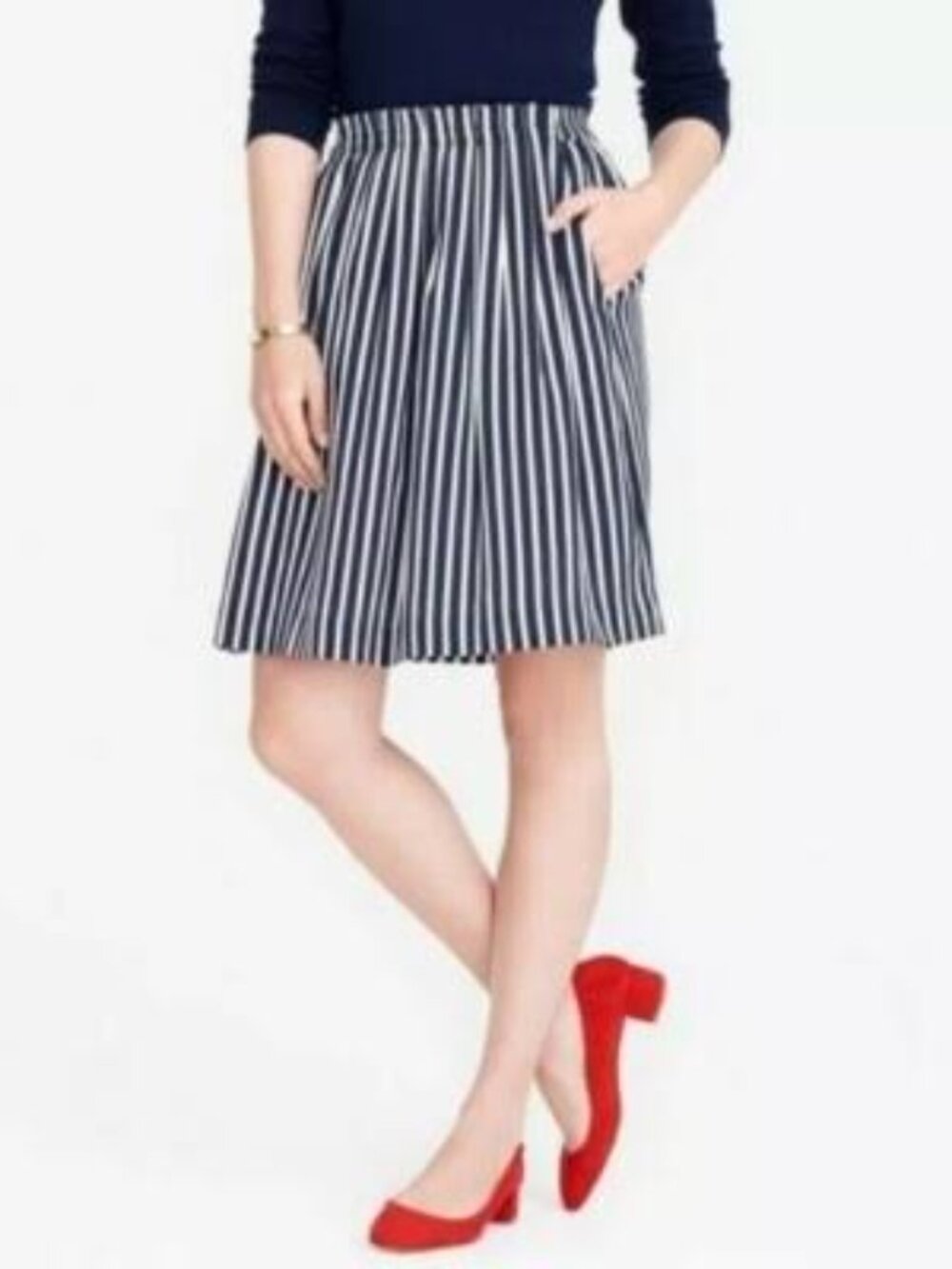 J. Crew Navy and White Vertical Striped Skirt size 6 NWT Preppy Academia Career